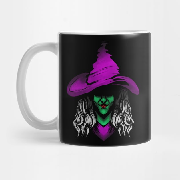 Evil Witch With Green Skin And Purple Hat For Halloween by SinBle